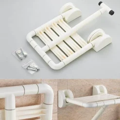 Wandmontierter Klapphocker aus Edelstahl