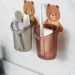 Wandmontierter klebriger Zahnbürstenhalter in Bärform – süßer Badezimmer-Organizer