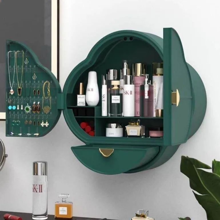 Wandmontierter Make-up-Organizer – Aufbewahrung ohne Lochen im Badezimmer