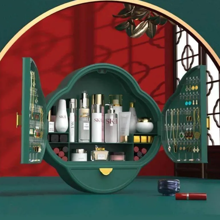Wandmontierter Make-up-Organizer – Aufbewahrung ohne Lochen im Badezimmer