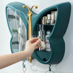 Wandmontierter Schmetterlings-Make-up-Organizer – Aufbewahrungslösung für das Badezimmer