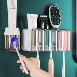 Wandmontierter Zahnbürstenhalter mit Mundwasserbecherspender - Badezimmer-Organizer