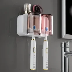 Wandmontierter Zahnbürstenhalter mit Mundwasserbecherspender - Badezimmer-Organizer