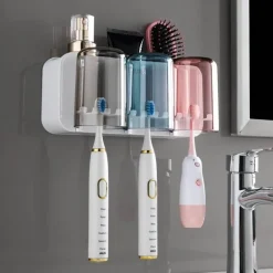 Wandmontierter Zahnbürstenhalter mit Mundwasserbecherspender - Badezimmer-Organizer