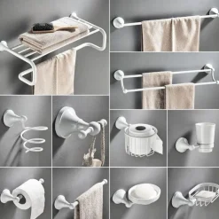 Wandmontiertes Badezimmer-Zubehörhalter-Set – Organizer für Handtücher, Toilettenartikel und Accessoires