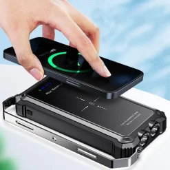 Wasserdichte LED-Powerbank - Tragbares Ladegerät mit kabellosem Laden