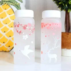 Wasserflasche aus Milchglas im Elch-Design, 430 ml, mit Hülle