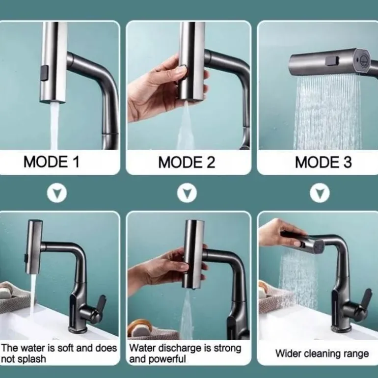 Wasserhahn mit digitaler Temperaturanzeige – anhebbarer Wasserfall-Waschbeckenhahn