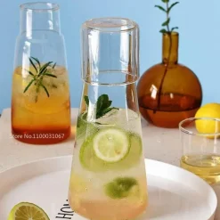 Wasserkaraffe-Set aus klarem Glas mit Tasse – Trinkgeschirr fürs Bett