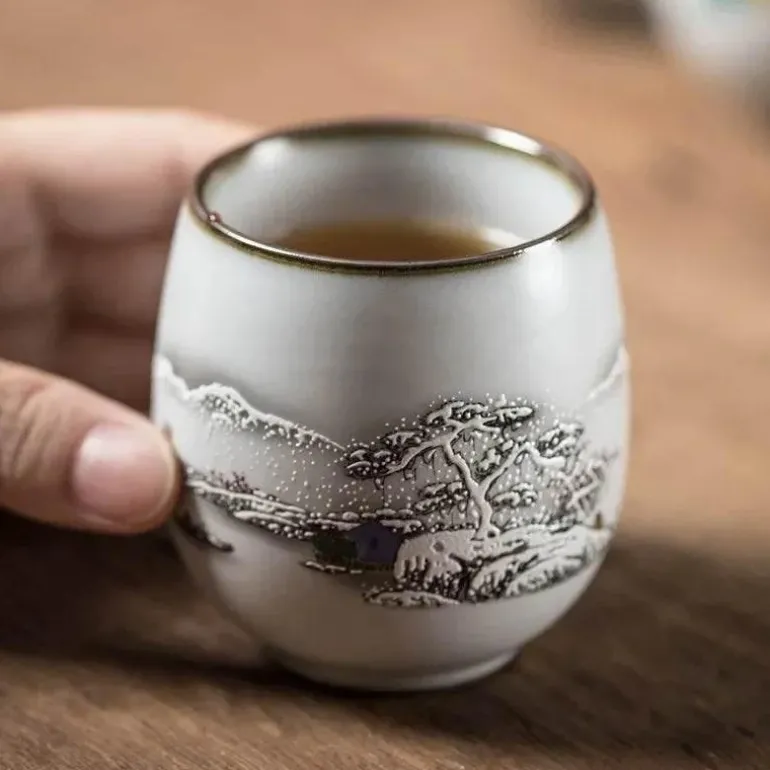 Weiße Kung-Fu-Teetasse aus Porzellan – Keramik-Trinkgeschirr mit Henkel