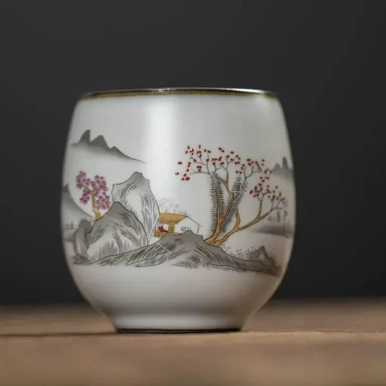Weiße Kung-Fu-Teetasse aus Porzellan – Keramik-Trinkgeschirr mit Henkel