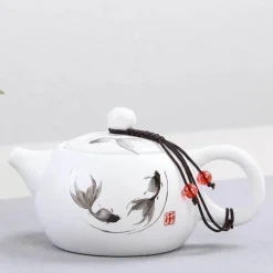 Weißes, mattes Teekannen-Set aus Keramik – Teegeschirr-Wasserkocher für Tee und Kaffee