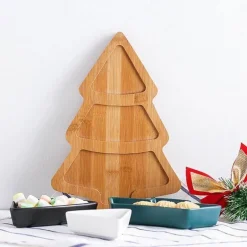 Weihnachtsbaum-Keramikteller mit Bambusständer - Serviergeschirr für die Feiertage