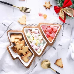 Weihnachtsbaum-Keramikteller mit Bambusständer - Serviergeschirr für die Feiertage