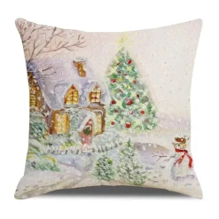 Weihnachtskissenbezug - Weihnachtsmann und Schneemann - Weihnachtsdekor