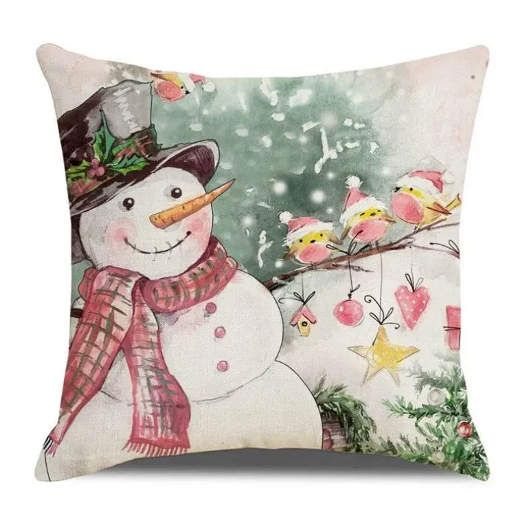 Weihnachtskissenbezug - Weihnachtsmann und Schneemann - Weihnachtsdekor