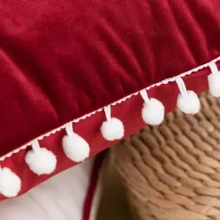 Weihnachtskissenbezug aus Samt – Festliches Dekor mit roter Schleife