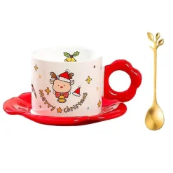 Weihnachtsmann-Teeservice aus Keramik mit festlichem Kaffeetassenlöffel