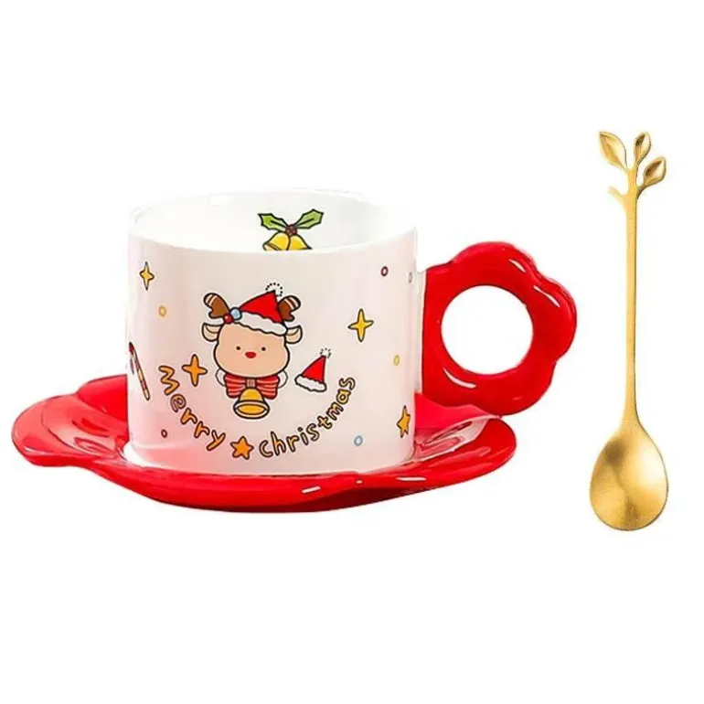 Weihnachtsmann-Teeservice aus Keramik mit festlichem Kaffeetassenlöffel
