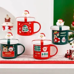 Weihnachtstasse aus Keramik mit Deckellöffel – festliche Weihnachtsgeschenktasse
