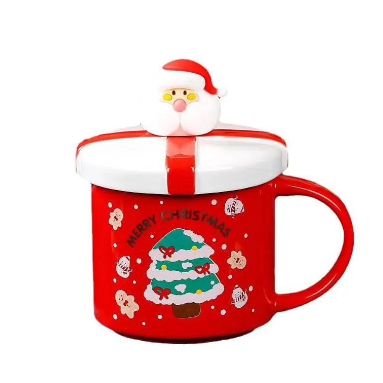 Weihnachtstasse aus Keramik mit Deckellöffel – festliche Weihnachtsgeschenktasse