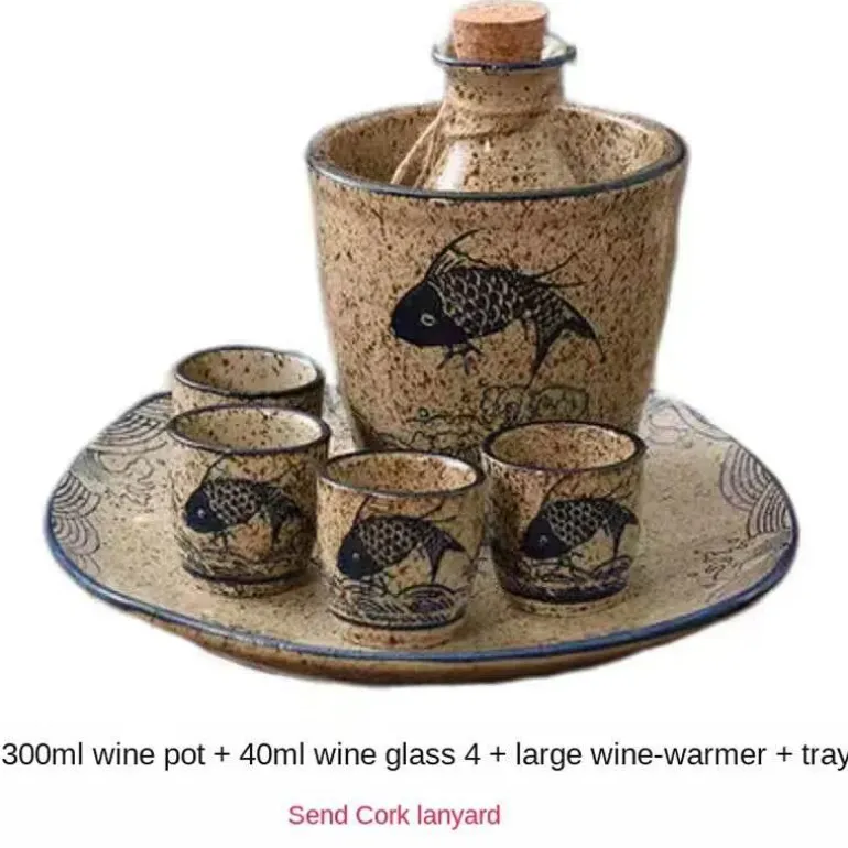 Weinspender-Set aus Keramik – kleiner Glaskrug