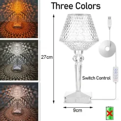 Wiederaufladbare Kristall-Tischlampe – Glühlampe im Diamant-Design