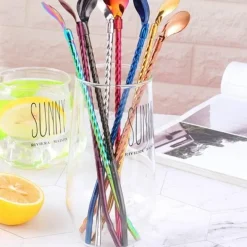 Wiederverwendbarer Löffelstrohhalm mit langem Griff – umweltfreundlicher Trinkhalm