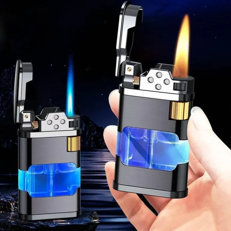 Windfestes Gasfeuerzeug - Metallfeuerzeug mit blauer Flamme
