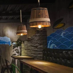 Wooden Barrel Chandelier - Vintage Retro Lighting Fixture