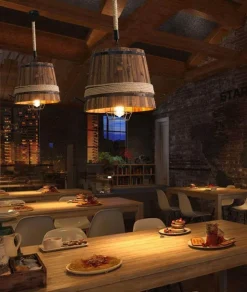 Wooden Barrel Chandelier - Vintage Retro Lighting Fixture