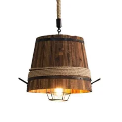Wooden Barrel Chandelier - Vintage Retro Lighting Fixture