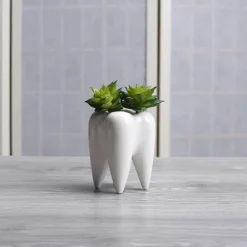 Zahnförmiger Blumentopf aus Keramik – moderner weißer Übertopf