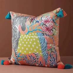 Zebra Kissenbezug - Orange Floral Animal Kingdom Dekor