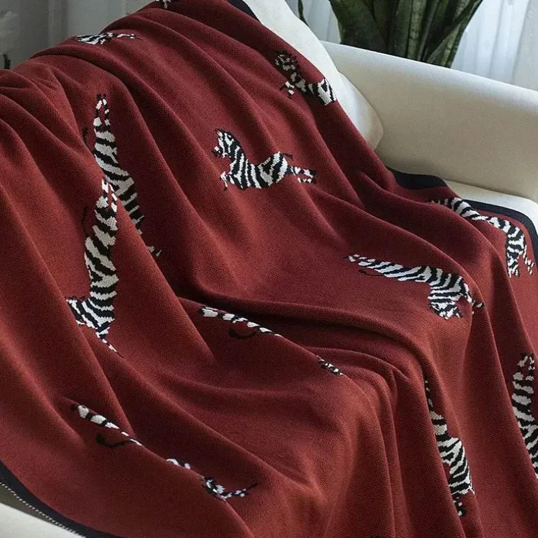 Zebra-Strickdecke – Jacquard-Wohndekor