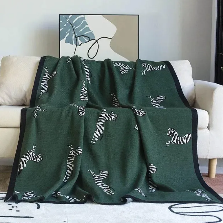 Zebra-Strickdecke – Jacquard-Wohndekor