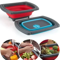 Zusammenklappbares, umweltfreundliches Sieb – Klappsieb mit einziehbaren Griffen