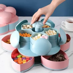 Zweilagige rotierende Blumen-Süßigkeiten-Snackbox