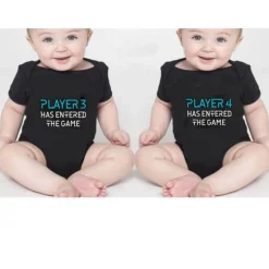 Zwillinge Baby Bodys Set - Spieler 3 Spieler 4 Gamer Outfit